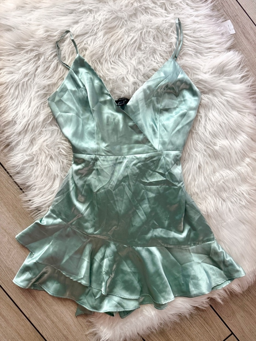 Forever 21 Seafoam Satin Ruffle Romper